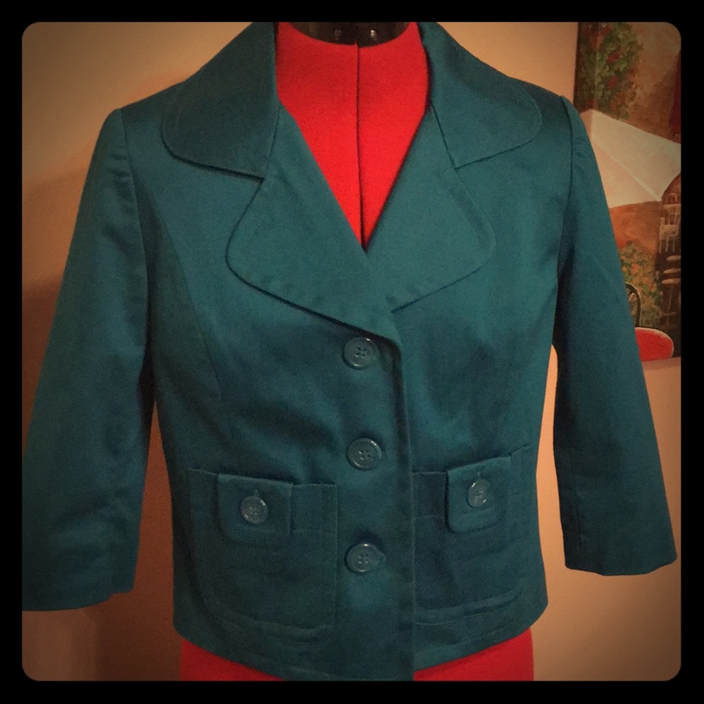 Teal Worthington three quarter sleeve blazer